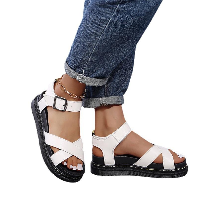 Летние римские сандалии большого размера на толстой подошве с плоской подошвой