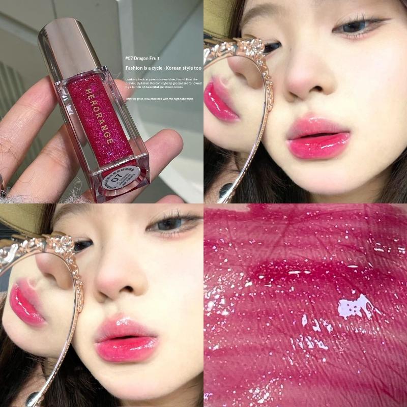Herorange Clear Watery Lip Glaze Sparkling Mirror Lip Gloss Fine Shimmer For Plump Juicy Lips Watery Glaze Hydrating Lips