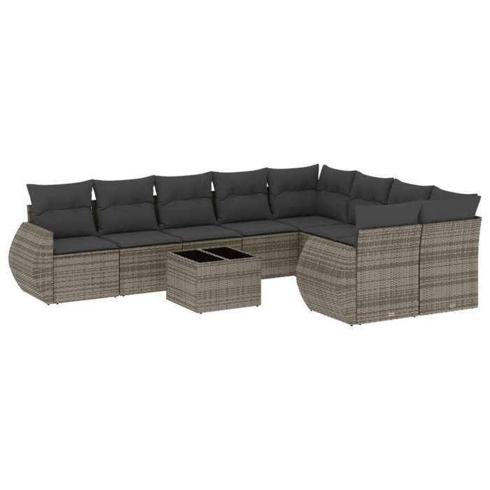 VidaXL Salon de Jardin avec Coussins 10 pcs, Canapés de Terrasse, Ensemble de Meubles de Patio, Mobilier d'Extérieur, Gris 3254187