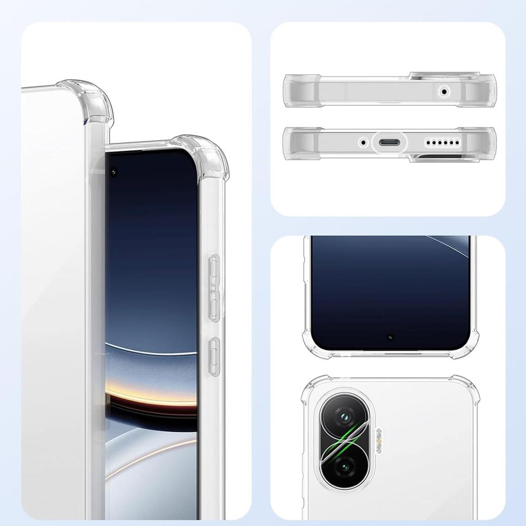 Прозрачный противоударный чехол из ТПУ с четырьмя углами для Xiaomi Poco F7 5G Защитная крышка Прозрачная накладка Рамка Fundas