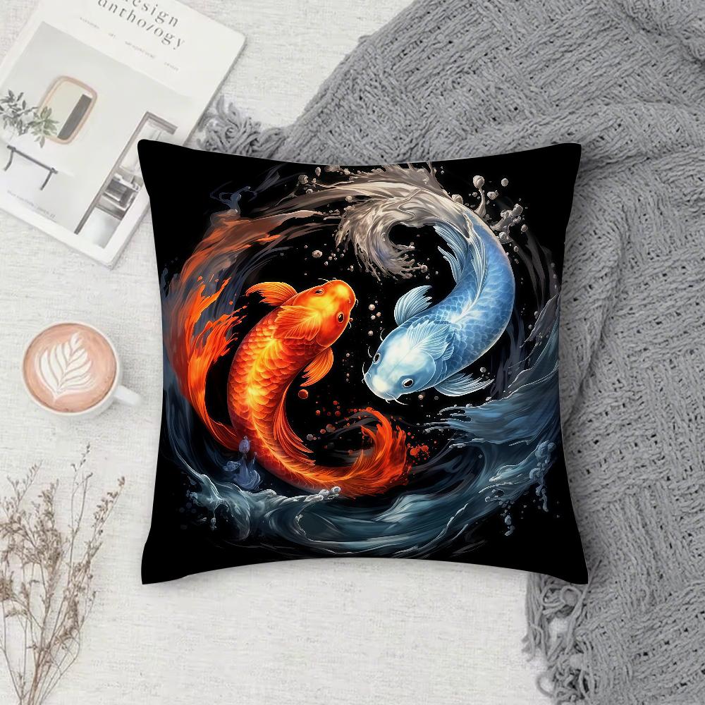 Koi YinYang Pillow Case Square DoubleSided Printing Sofa Cushion Cover Pillowcase Bedroom Bedside