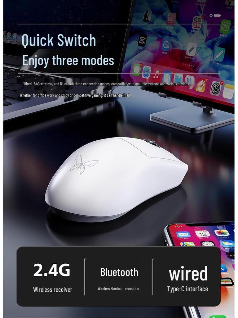 Newmen Butterfly PAW3395 Двухбатарейная Легкая Беспроводная/Проводная 2.4G Bluetooth Трехрежимная Игровая Мышь
