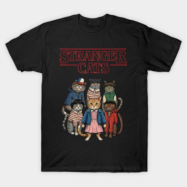 Men Black Print T-shirt Stranger Cats Retro Cat Things Mens Women Kids Cat Lover Stranger Things No-Cut Heat Transfer Print Cotton Tshirt