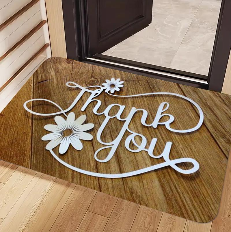 Винтажный коврик для двери с текстурой дерева, с рисунком в виде сердца «Спасибо», нескользящий напольный ковер для прихожей, гостиной, магазина, декор