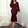 Slim Comfy Popular Sequin V Neck Long Sleeve Dress Prom Dress