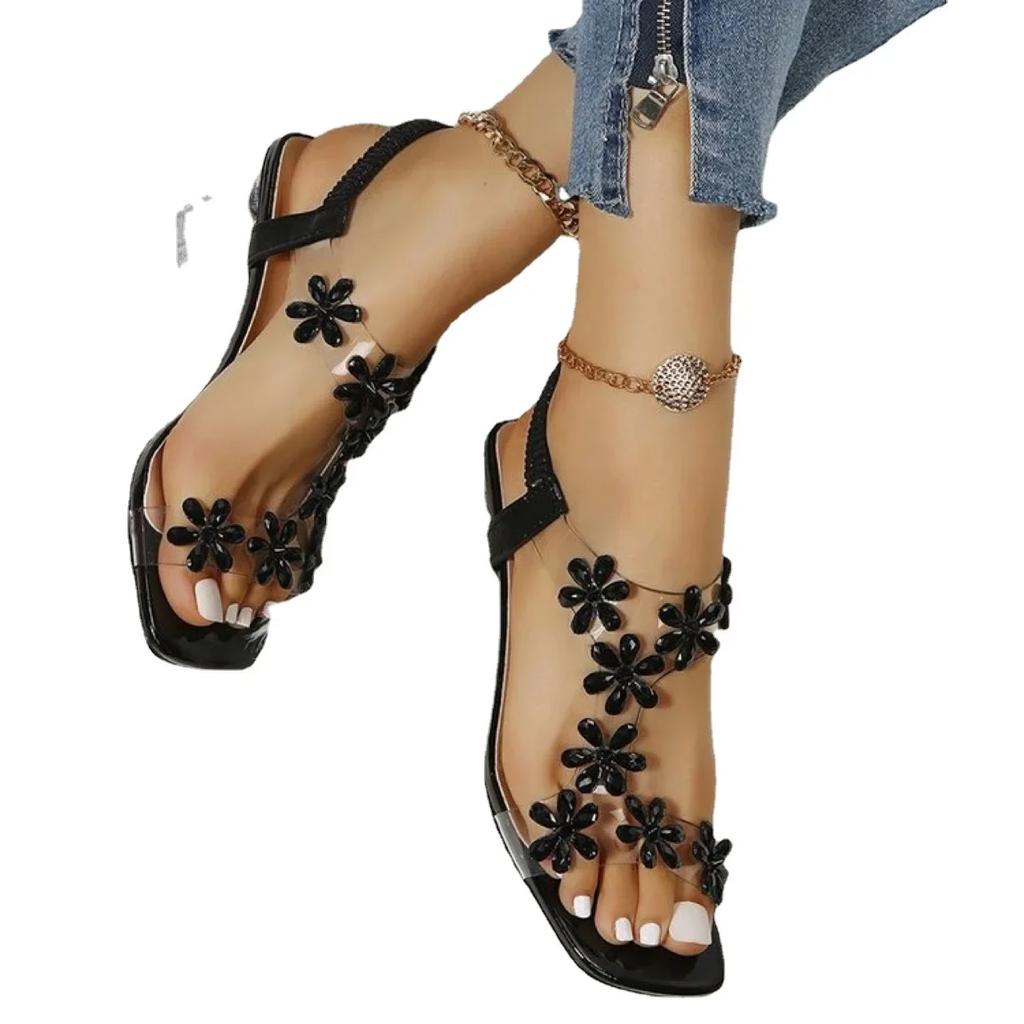 Fashion New Thick Heel Sandals for Women Large Size Casual Sandals Rhinestone High Heels Women's Shoes Metal Butterfly Party Wedding