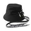 Black streamer bucket hat men's summer thin big head circumference basin hat women's long tail with large brim sunshade sunscreen hat