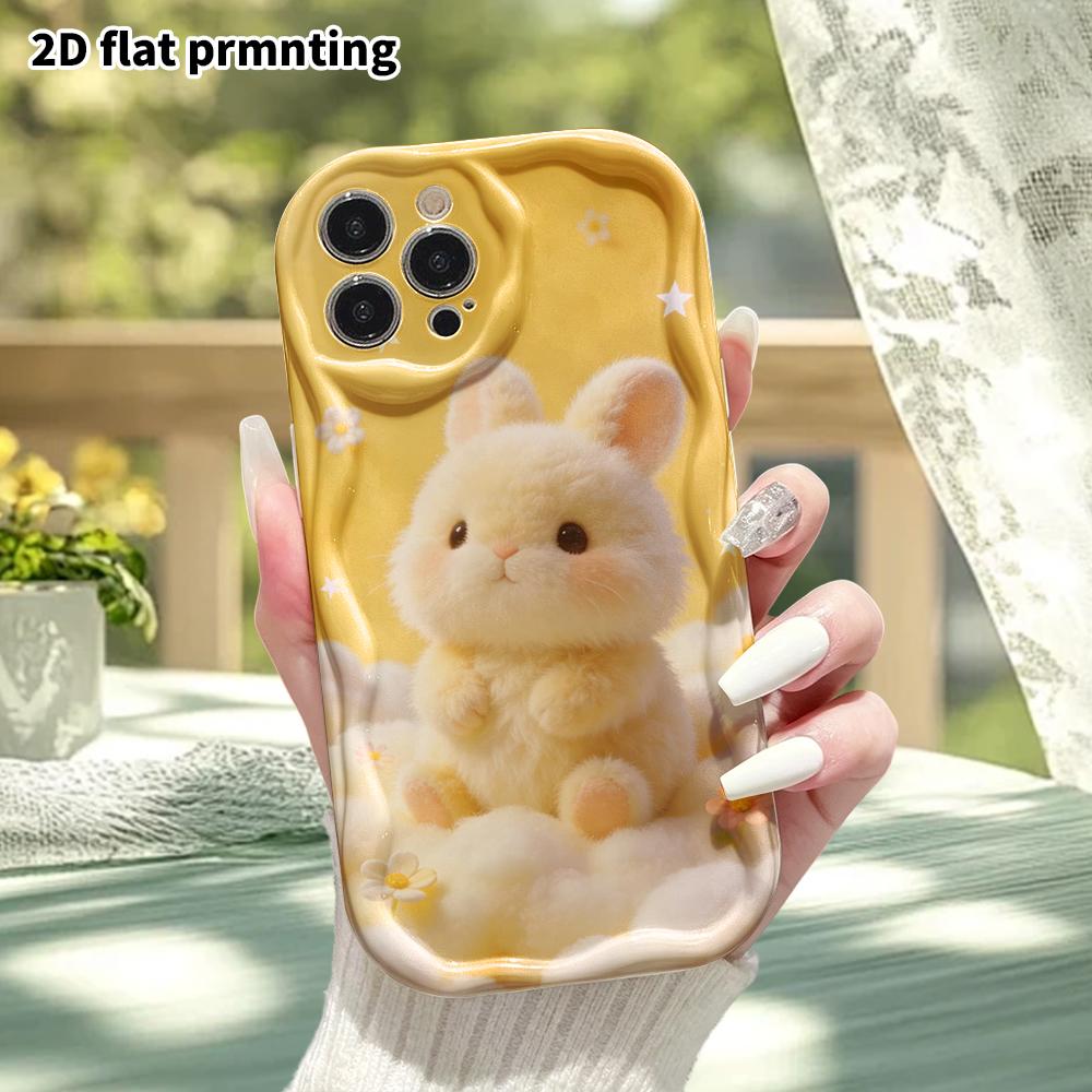 Phone Case: 2D flat design suitable for iPhone 18 17 16 15 14 13 Pro protective case, plush little yellow rabbit, perfect Christmas and Halloween holi