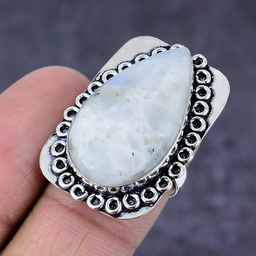 Лунный камень Драгоценный камень Ручная работа 925 Стерлинговое серебро Подарок Ювелирное изделие Кольцо Размер 10 w4W89