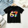 Kids Yellow Short Sleeve T Shirt Rainbow Glitter Dessert Style Number 67 Print Crew Neck Boys Girls Birthday Summer Tee