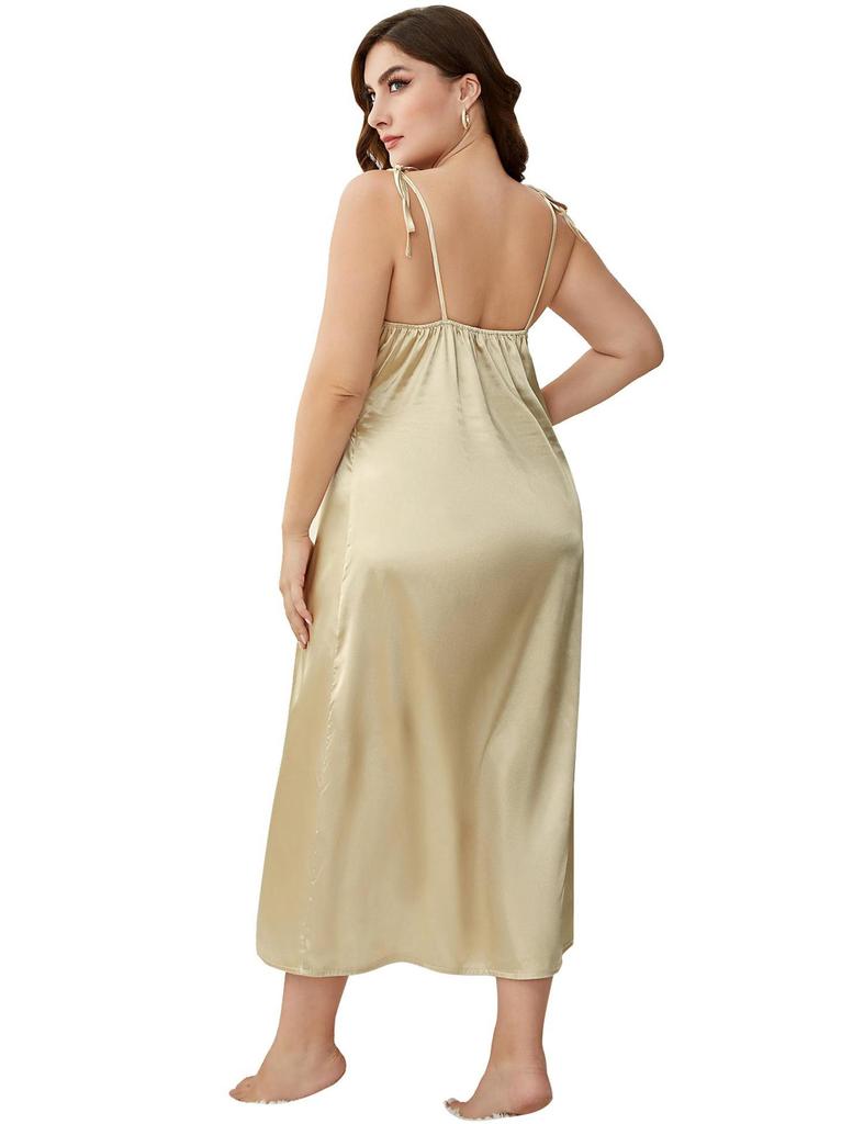 Летняя ночная рубашка из ледяного шелка на подтяжках для женщин, большие пижамы из искусственного шелка для женщин