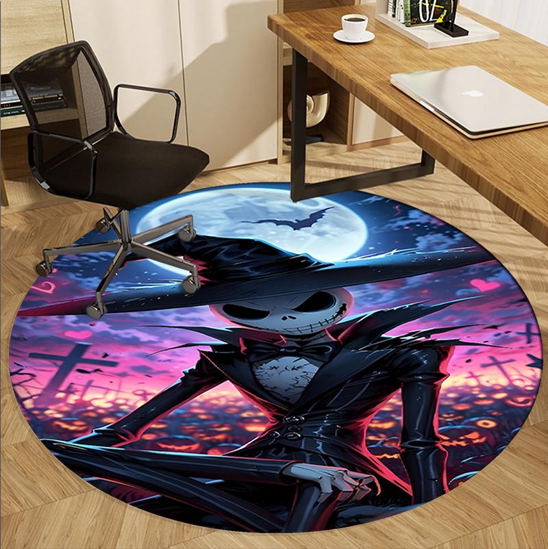 The Nightmare Before Christmas Pattern Round Rug, Indoor/Outdoor Mat, for Picnic, Gameroom, Bedroom, Office, Living Room, Home Decor Carpet, Birthday