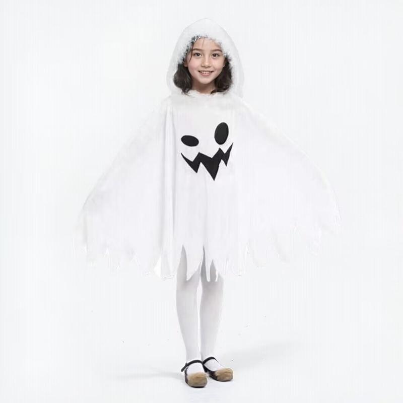Хэллоуин детский белый костюм привидения вампира демон гримаса игривый эльф плащ накидка вечеринка