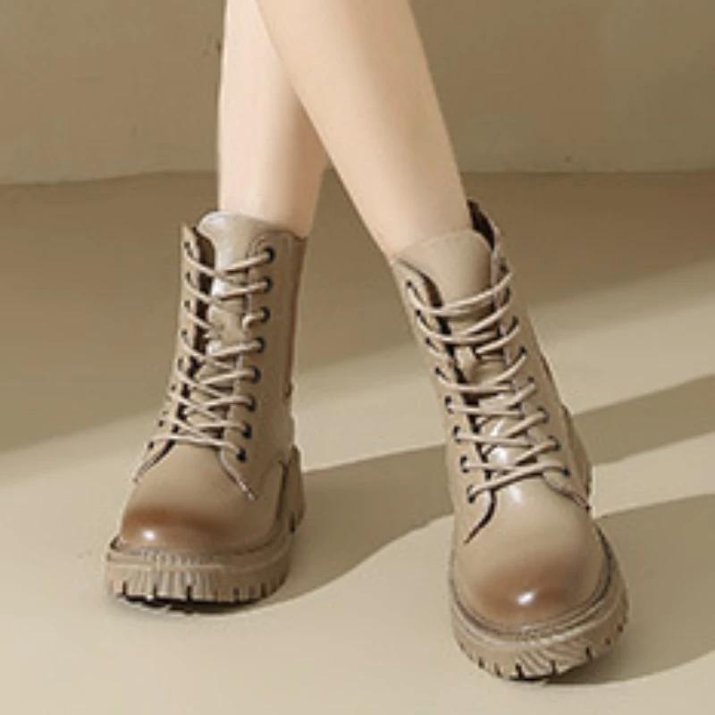 British Style Lace-up Martens Boots for Women Autumn and Winter New Round Head Platform Boots Fashion All-matching Ankle Boots