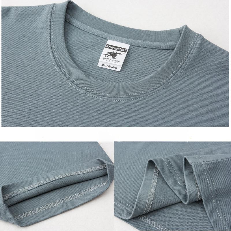 Летняя мужская футболка плотностью 280 г с круглым вырезом из чистого хлопка, однотонная футболка с коротким рукавом для мужчин