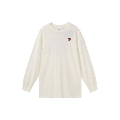 Спортивная одежда Essential Vintage Heart Вышитая графика Свободный крой Круглый вырез Длинный рукав Футболка Женские топы Белый FD9933-133