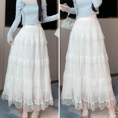 Женская макси-юбка с высокой талией, многоярусная, с кружевной отделкой, дизайн с панелями и оборками, милый облегающий крой и мягкая романтическая эстетика