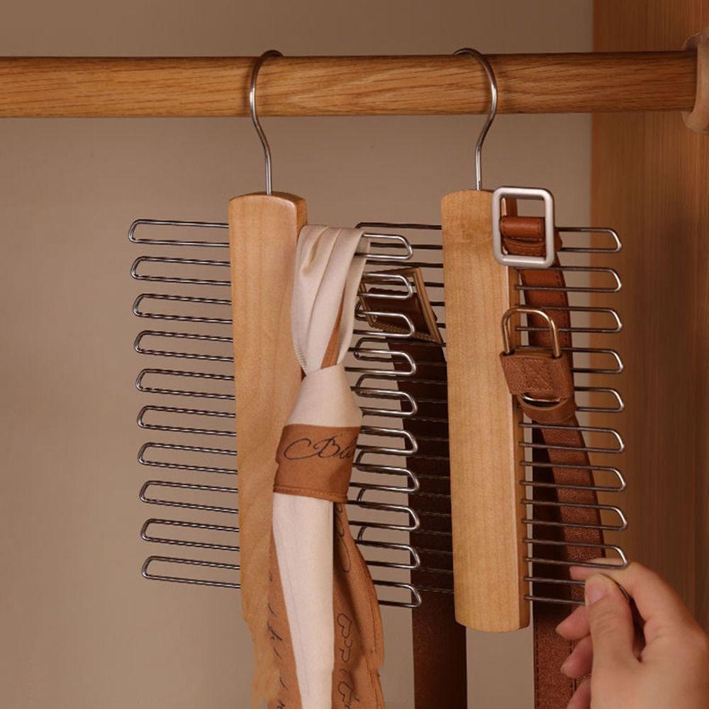 Wooden Tie Rack 20 Bar Silk Scarf Belt Organizer Rack Multifunctional Tie Hanger Cabinet