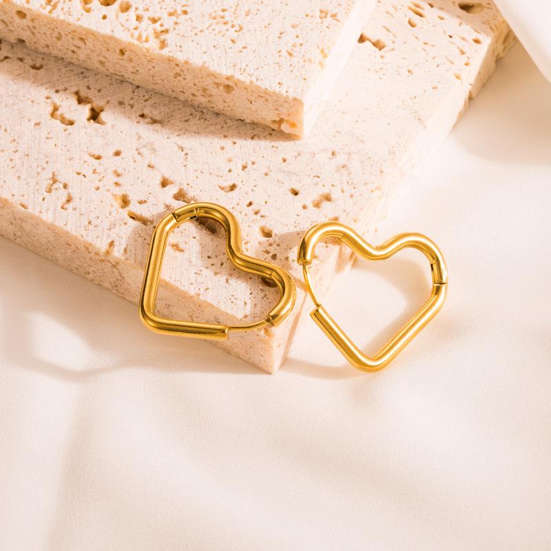Женские простые серьги-кольца из титановой стали с геометрическим рисунком в форме квадратного сердца золотого цвета, украшения для ушей