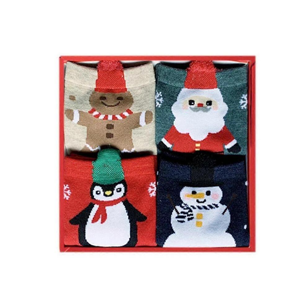 (Snowman) 4 Pair Cute Novelty Cozy Christmas Socks Print Fun Colorful Festive Crew Gifts For Women With Gift Box
