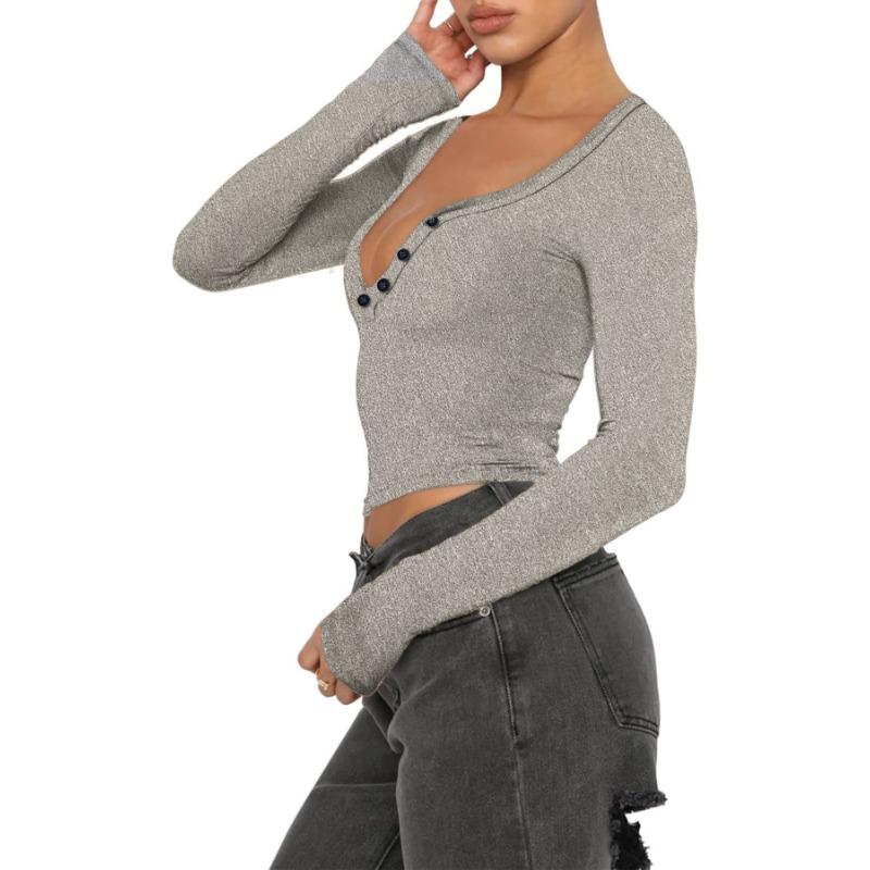 YYFS Женские модные повседневные весенне-осенние однотонные блузки и рубашки с v-образным вырезом и длинным рукавом с принтом