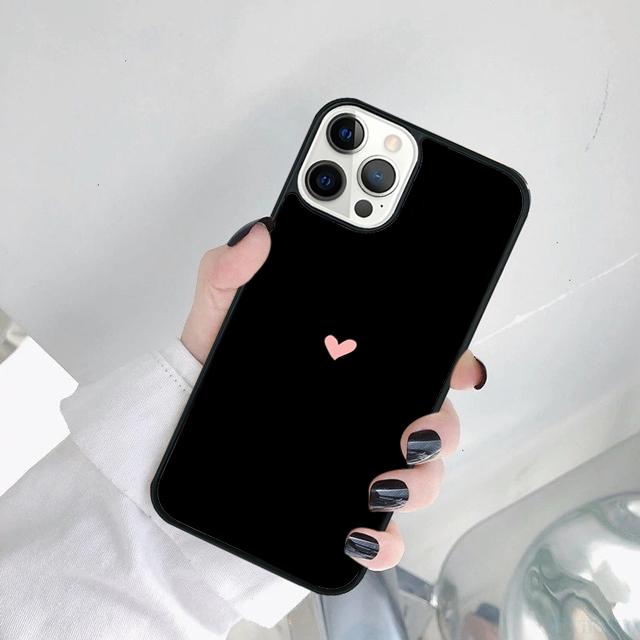 Черный Простой Рисунок Сердце Черный Чехол Для Телефона Для iPhone 17 Air 15 Pro MAX 16 Plus 14 12 11 13 coque