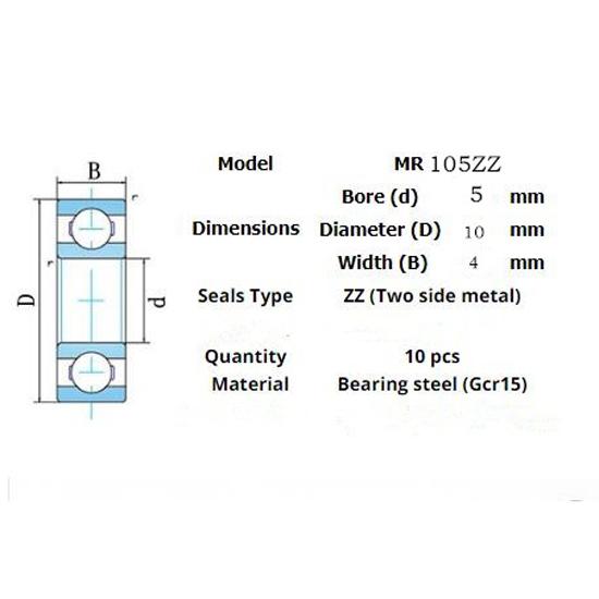 Mr105zz подшипник 10шт 5*10*4(мм)