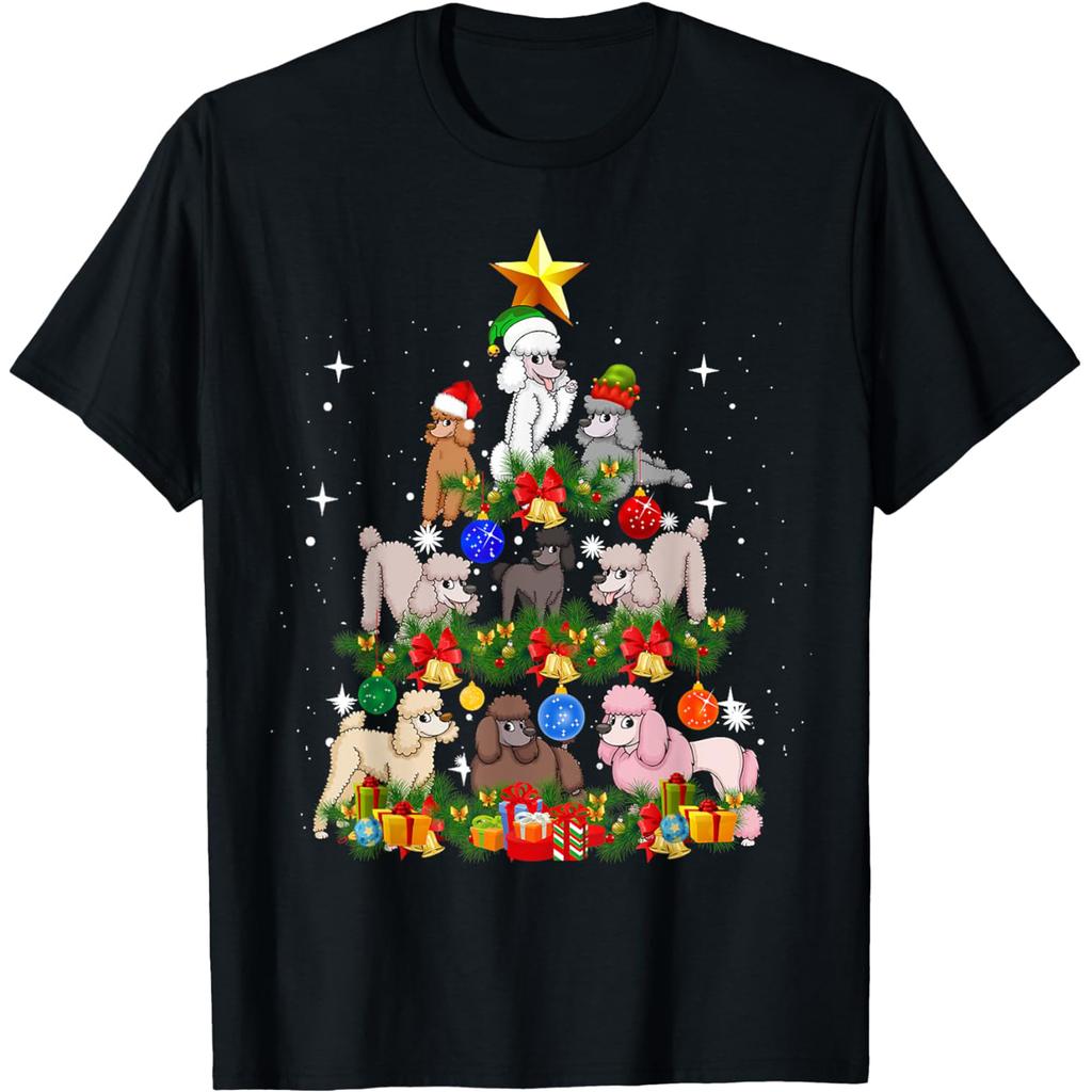 Cute Poodle Dog Christmas Tree Graphic T Shirts Unisex Women Cotton Humor Streetwear Tee Shirt Short Sleeve Unisex Loose Clothing