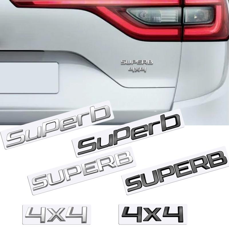 JBIW9 MetaL 3D Badge Logo Car Rear Trunk Body Sticker Letter Emblem For Skoda SUPERB 4X4 Accessories Glossy Black Matte black