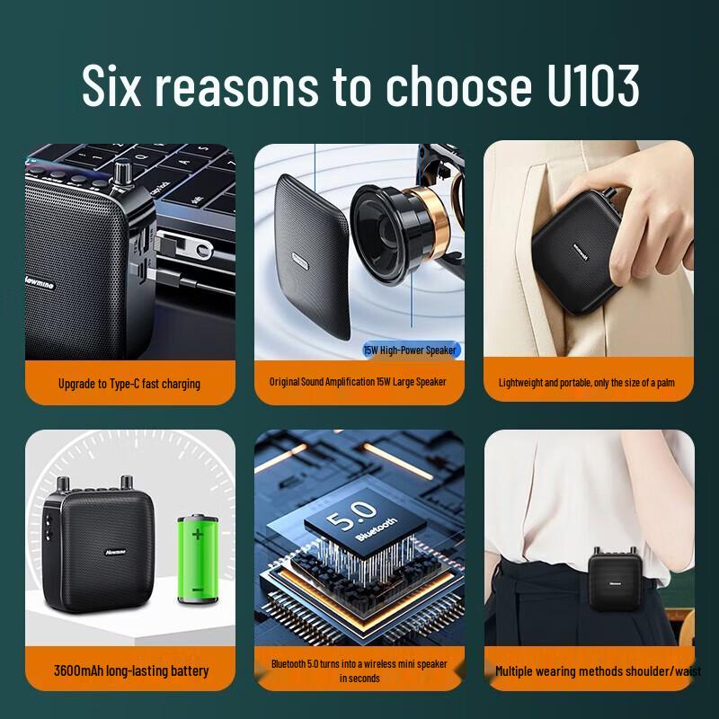 Newmine Little Bee U-103 15 Вт Портативный усилитель голоса Штепсель CN (адаптер в комплекте) (Китайская версия)