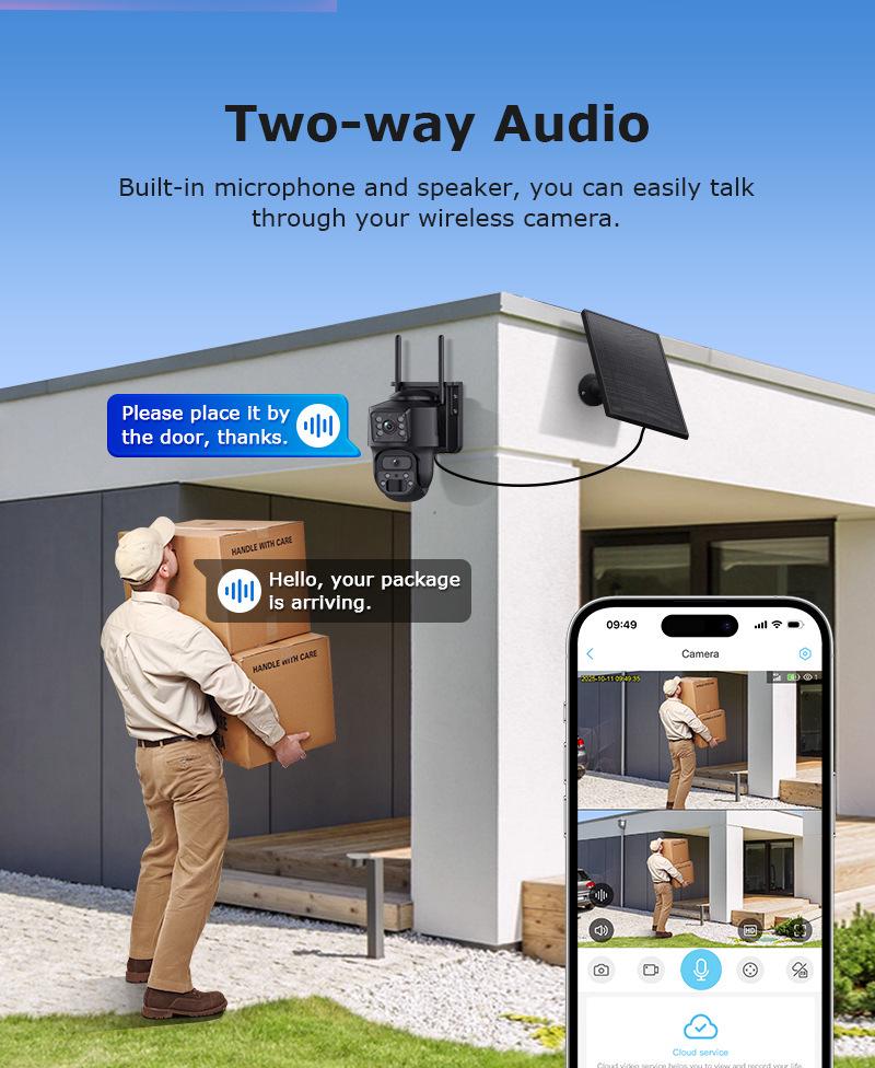 Dual-Lens HD Solar 4G Surveillance Camera with Low Power 24-Hour Recording