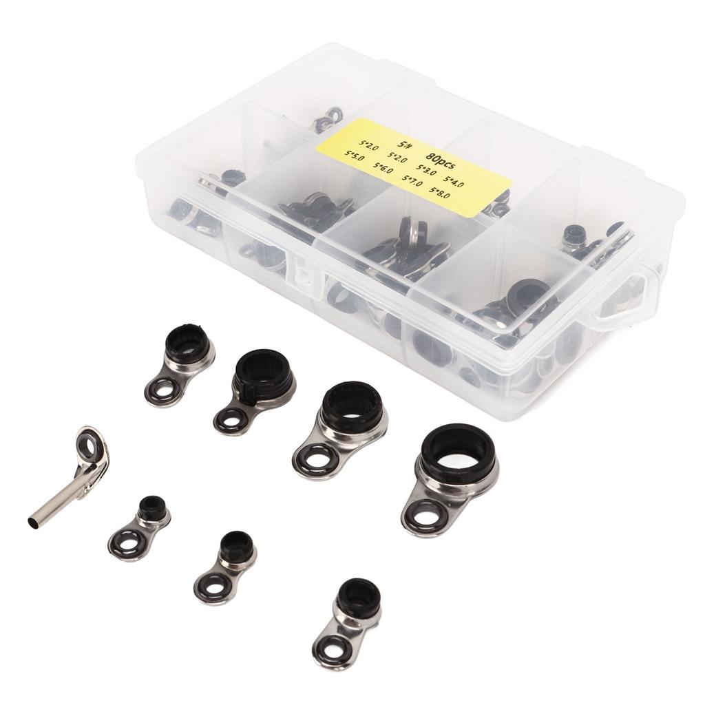 80pcs Fishing Guide Ring Set Stainless Steel Ceramic 8 Different Sizes Guide Rings for All Fishing Rod