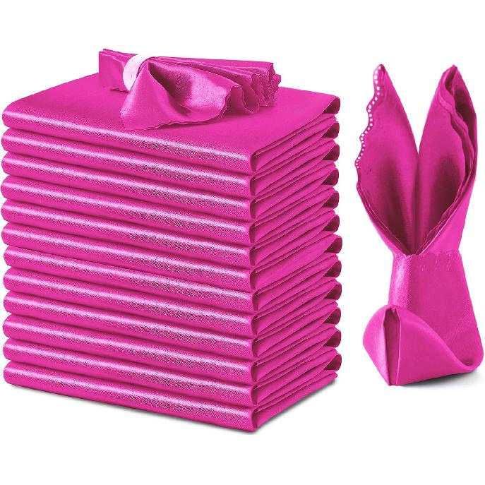VACVELT 12 Pack Blush Pink Satin Napk 20x20 Inch Wedding Napk, Scalloped Elegant Dinner Napk Square Table Napk Decor, Silky Satin Cloth Napk for