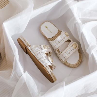 Новые летние тапочки ручной работы из соломы, плетеные на плоской подошве, женские сандалии для улицы с открытым носком, повседневные домашние тапочки, женские сандалии, большие размеры 35-43