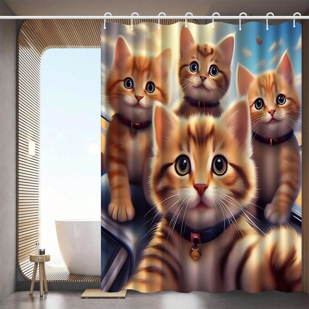 3D Занавеска для душа с котенком Реалистичные мордочки кошек Мультяшное искусство Веселый Декор для ванной Водонепроницаемая Печатная занавеска Домашний стиль