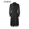 PORTS Spring Elegant Mesh Sleeve Cinch Waist Dress LM8D065MFP036