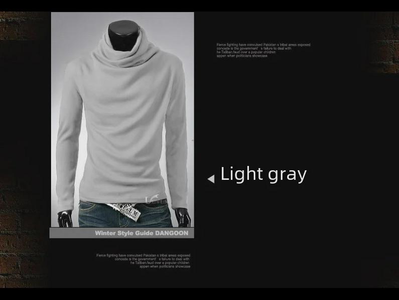 Мужская осенняя однотонная футболка Slim Fit с высоким воротником и длинными рукавами