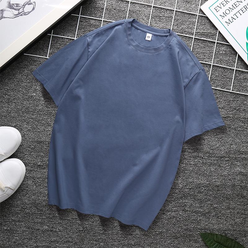 Zirunking Long-staple Cotton Short-sleeved T-shirt Unisex Top Youth Casual Solid Color Loose Round Neck Half-sleeved Top CHANGRONG