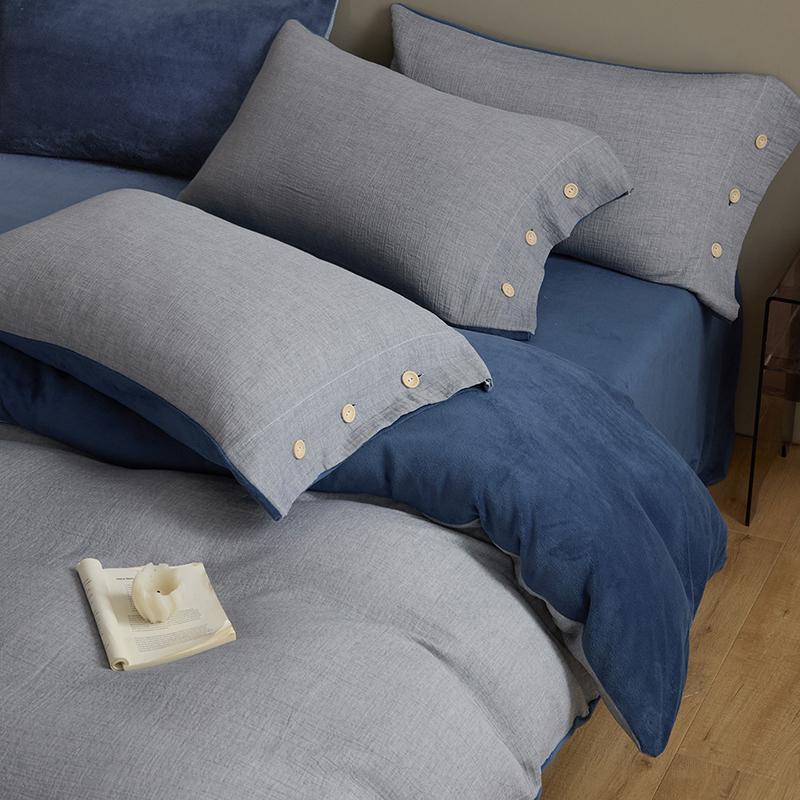 Sleep Grid Full Cotton Bubble Double Layer Yarn with Milk Velvet Four Piece Set