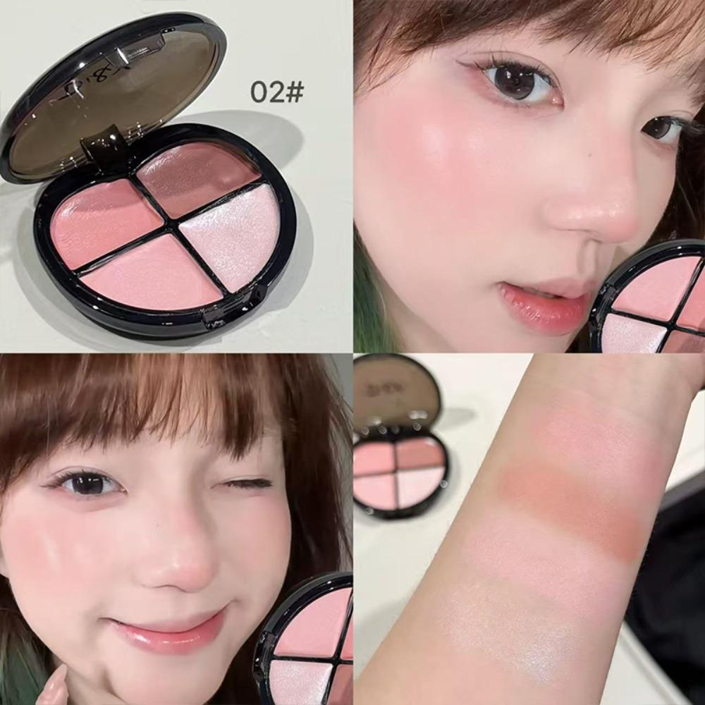 Di&Xi 4- Cream Heart Blusher Palette Water Light Highlighter Natural Brighten for Cheeks,Shadow Contour Face Makeup Rouge