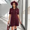 Elegant Knit Mini Dress Women Street Slim High Waist Short Sleeve Rib Sweater Dresses Vacation Bodycon Knitwear Dress