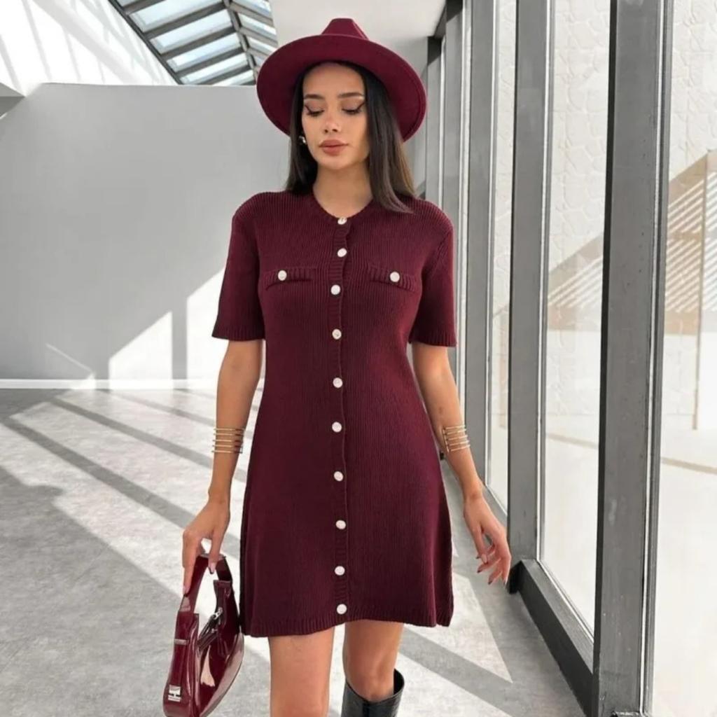 Elegant Knit Mini Dress Women Street Slim High Waist Short Sleeve Rib Sweater Dresses Vacation Bodycon Knitwear Dress