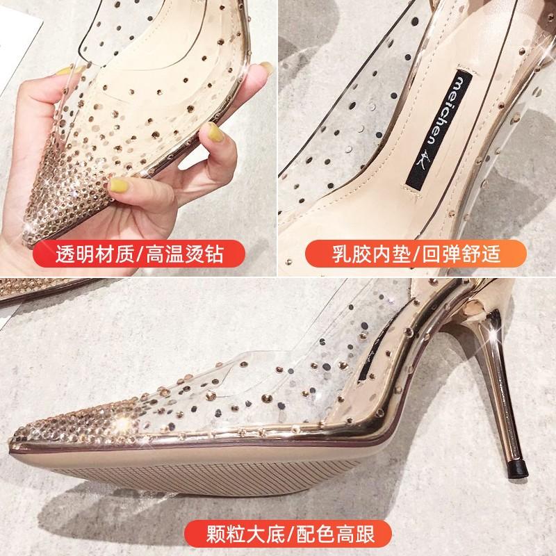 High Heels Women's Outer Wear 2024 Spring and Autumn Models Pointed Tip Stiletto Casual Fashion Single Shoes Fairy Style Transparent High Heels