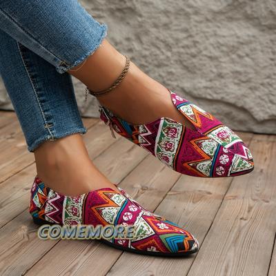 Обувь для женщин 2024 года, летние туфли на плоской подошве с острым носком, модные разноцветные лоферы, повседневные туфли без застежек, женские, новые, этнические