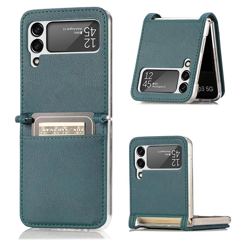 Для Samsung Galaxy Z Flip 6 5 4 3 2 1 Flip4 Flip3 Чехол Бизнес Минимализм Задняя Крышка Кожаные Чехлы для Телефона Держатели для Карт