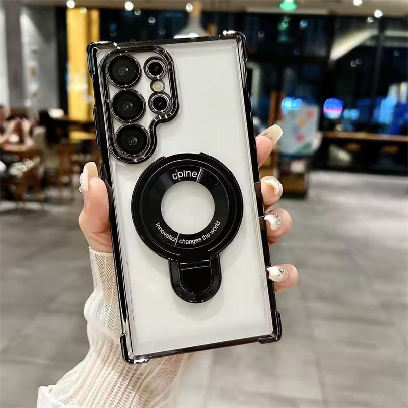 Магнитный чехол Magsafe Clear для телефона Samsung Galaxy S25 S24 S23 S22 Ultra Plus S22 Ring Holder Stand Wireless Charge Cover