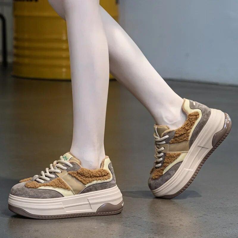 Fujin 7 см из синтетической натуральной кожи, женские повседневные модные кроссовки на танкетке на платформе, весенне-осенние вулканизированные туфли с контурным рисунком