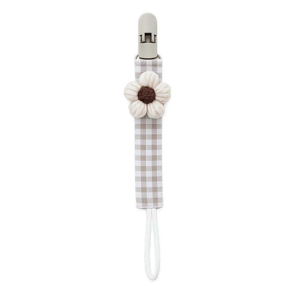 Plastic Flower Dummy Nipple Holder Plaid Embroidery Pacifier Clips Retro Baby Pacifier Chain Girls