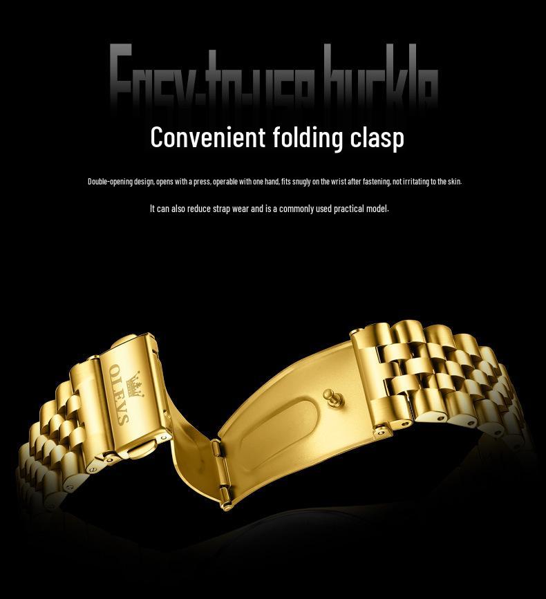 Мужские водонепроницаемые светящиеся кварцевые часы Oulishi Gold с стальным ремешком