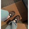 Leather Hollow Mesh Sandals Women's Summer One-word Buckle with Round Head Flat Bottom Shallow Mouth Mary Jane Single Shoes